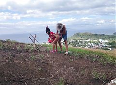 Giant Cock Freak Enjoying Petite Beauty on the Beach and Mountain